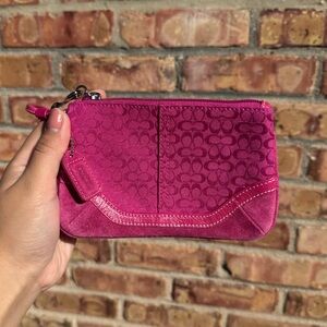 Vintage Y2K Coach Mini Pink Suede Signature Wristlet